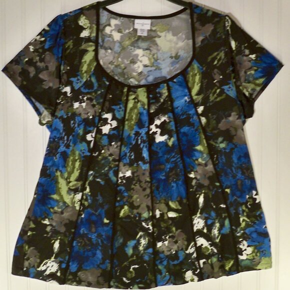 Jaclyn Smith, Black Blue Top, 2X - Picture 2 of 6